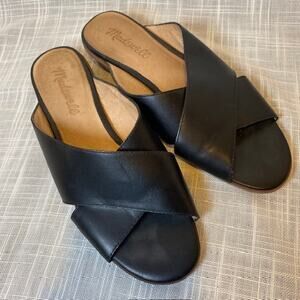 Madewell The Ruthie Crisscross Mule Open Toe Low Heel Black Sandal Shoes 7